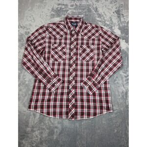 Wrangler Shirt Mens Large Red Green Plaid Western Pearl Snap Long Sleeve Rodeo